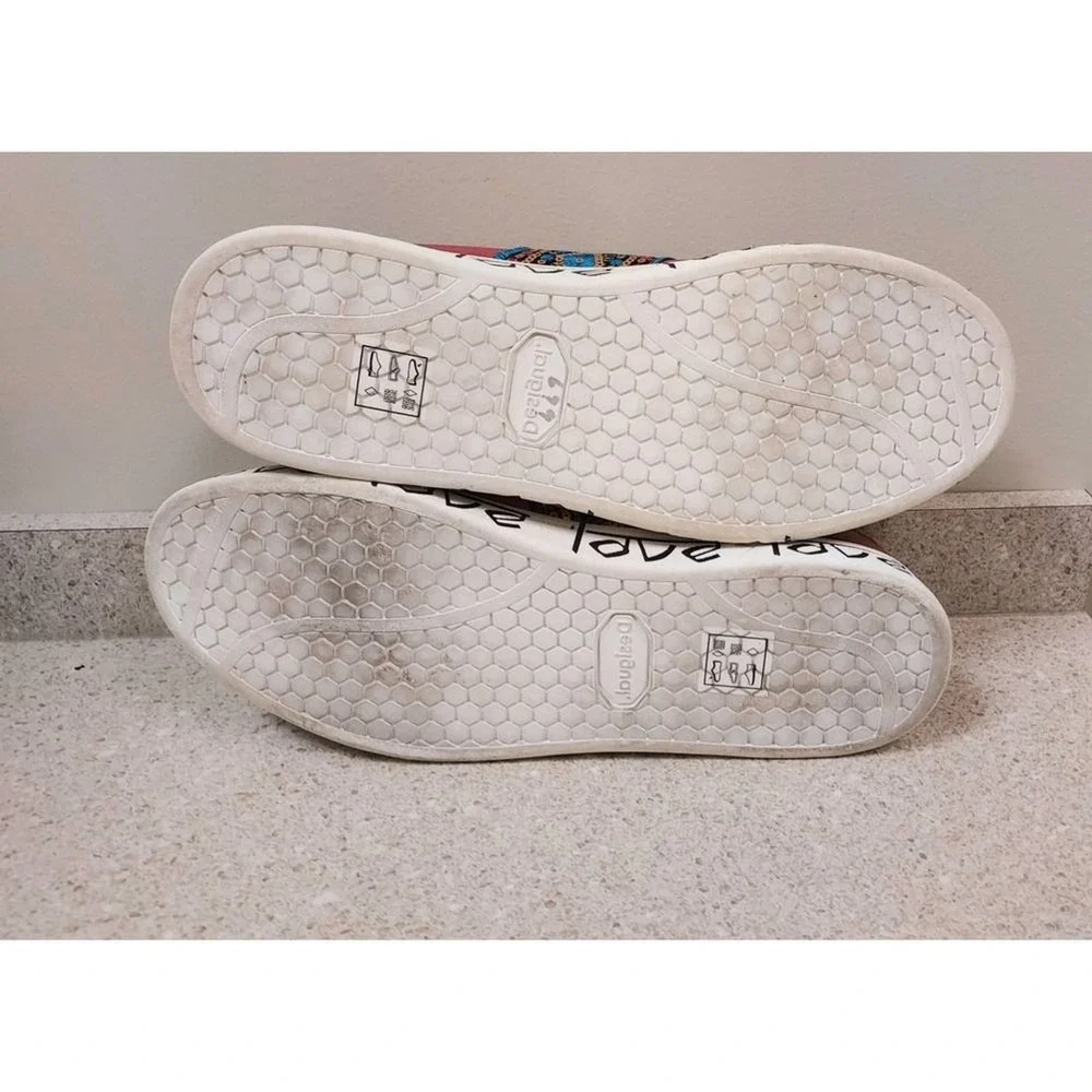 Desigual Rojo Roja Exotic Indian Red Sneakers Love Print US 10 UK 7 Boho - Picture 6 of 9